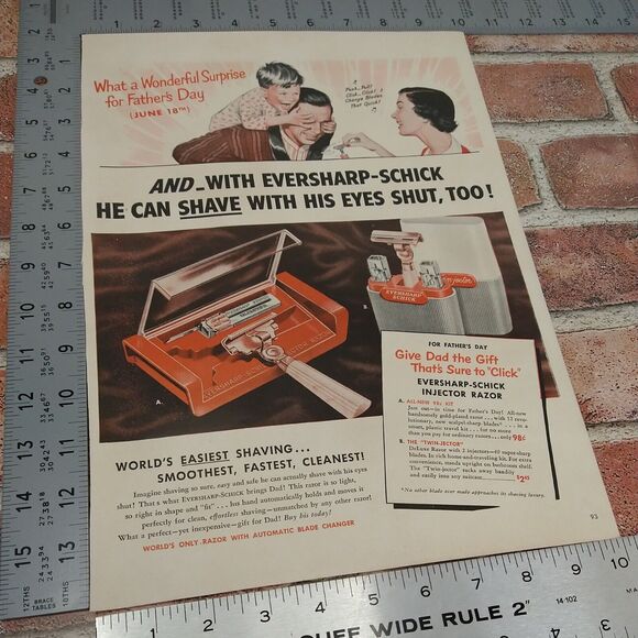 Schick Eversharp Injector Razor - Shave w/ Eyes Shut- 1950 Vtg PRINT AD Ephemera - Picture 2 of 10